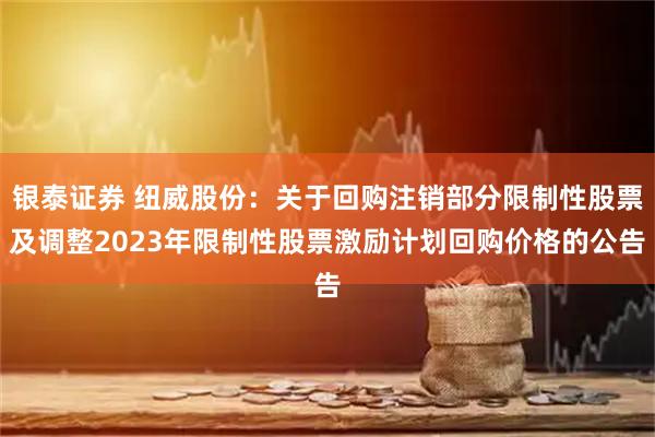 银泰证券 纽威股份：关于回购注销部分限制性股票及调整2023年限制性股票激励计划回购价格的公告